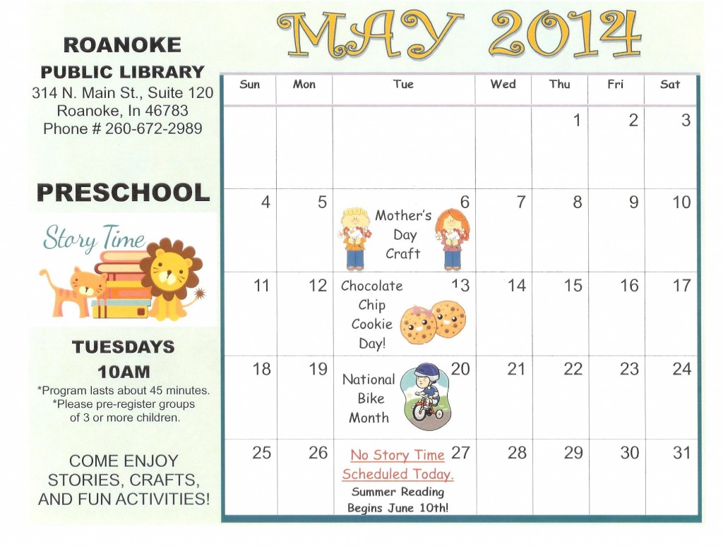 May Preschool Calendar