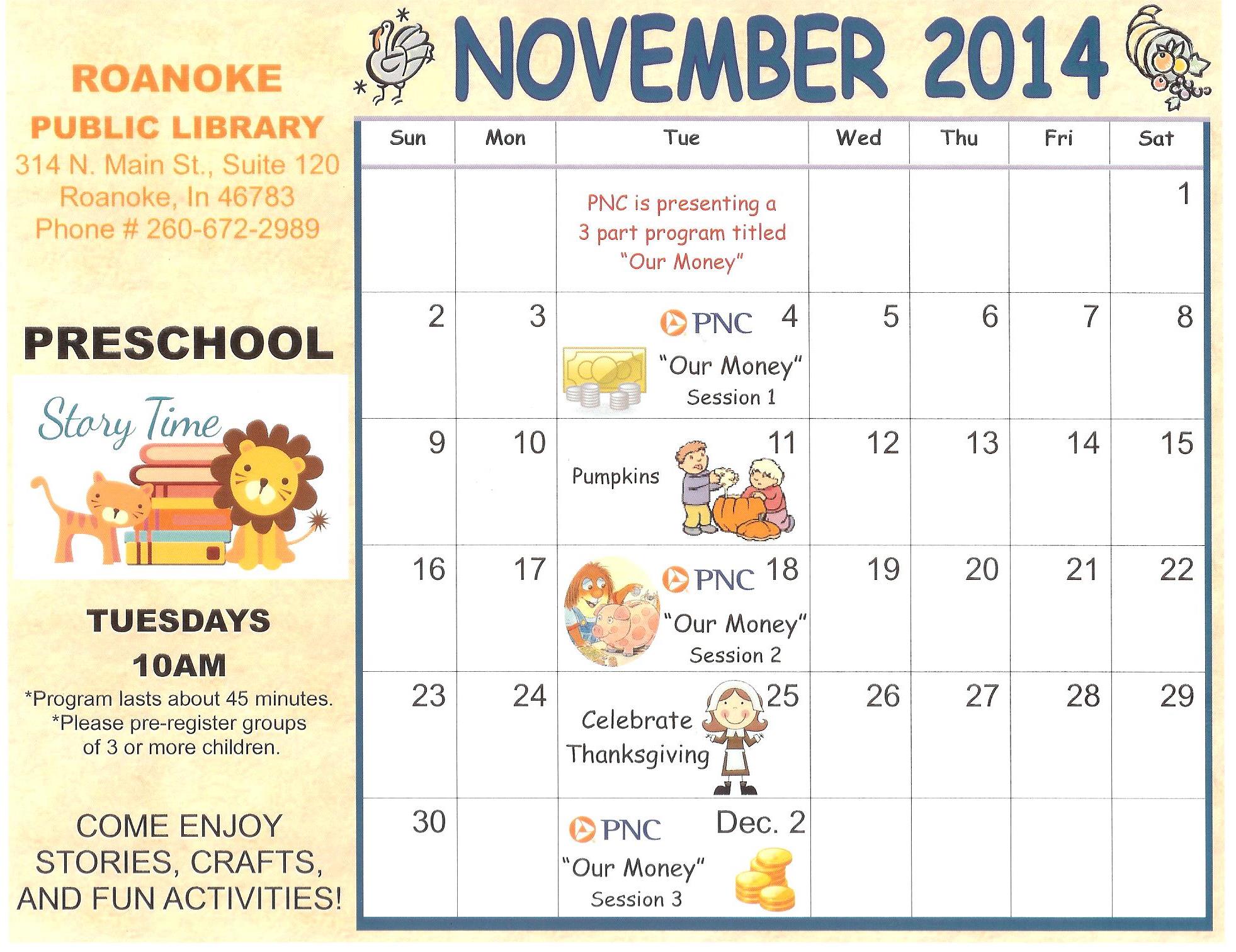 Preschool Story Time Calendar | Roanoke Public Library