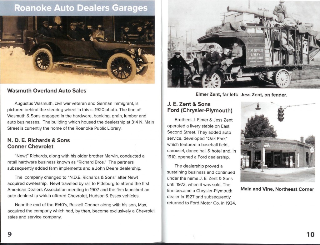 A scanned page for the Rolling into Roanoke brochure featuring Roanoke Auto Dealers Garages 